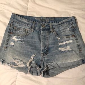 American Eagle highrise distressed jean shorts.